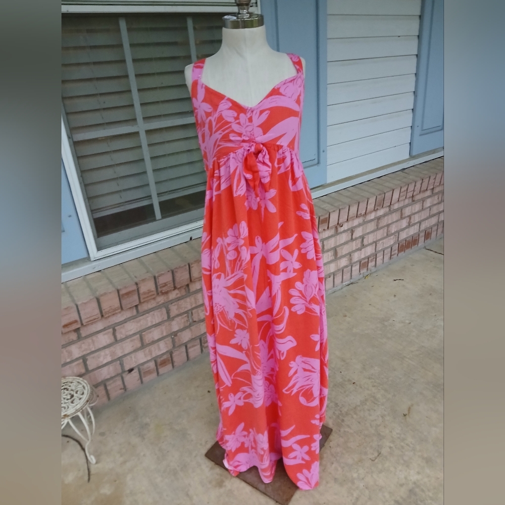 Goa Beachwear By Japna.Floral Maxi Dress in Red and Pink.‎ Sundress.sz.xs